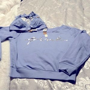 NWT PINK off-the-shoulder sweatshirt (M) & laced bra (XL) - Color - Periwinkle